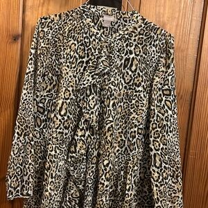 Chico's Leopard Print Button-Front Blouse in Tan and Black